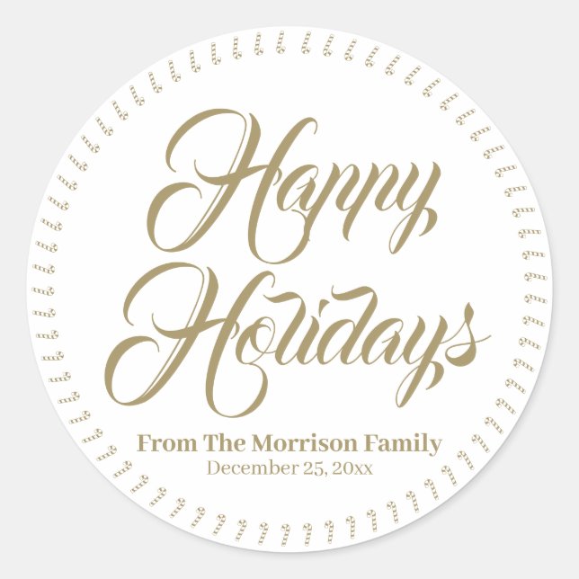 Pegatina Redonda Felices vacaciones nombre personalizado dulces cañ (Anverso)