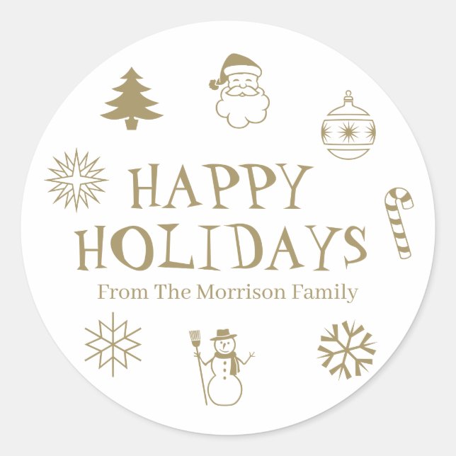 Pegatina Redonda Felices vacaciones oro blanco nombre de regalo (Anverso)