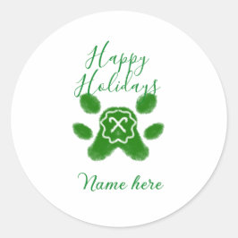 Pegatina Redonda Felices vacaciones perro mascota perro verde paw c