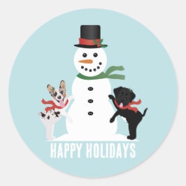 Pegatina Redonda Felices Vacaciones Perros Construyendo Un Hombre D