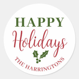 Pegatina Redonda Felices vacaciones Personalizar nombre de familia