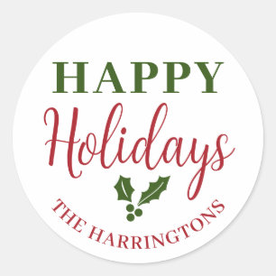 Pegatina Redonda Felices vacaciones Personalizar nombre de familia