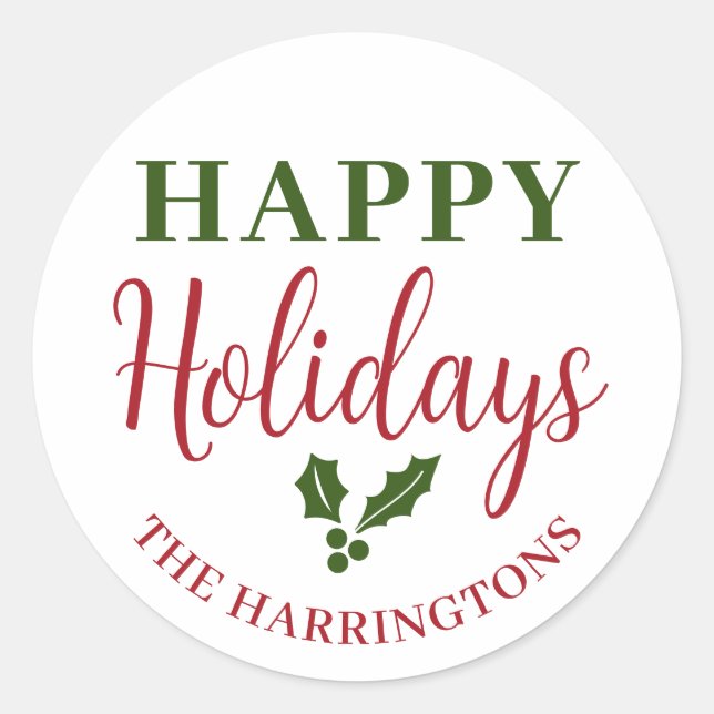 Pegatina Redonda Felices vacaciones Personalizar nombre de familia (Anverso)