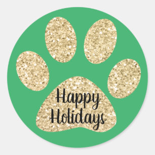 Pegatina Redonda Felices vacaciones Purpurina Gold Paw Imprimir ver