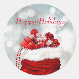Pegatina Redonda Felices vacaciones, Red Presents