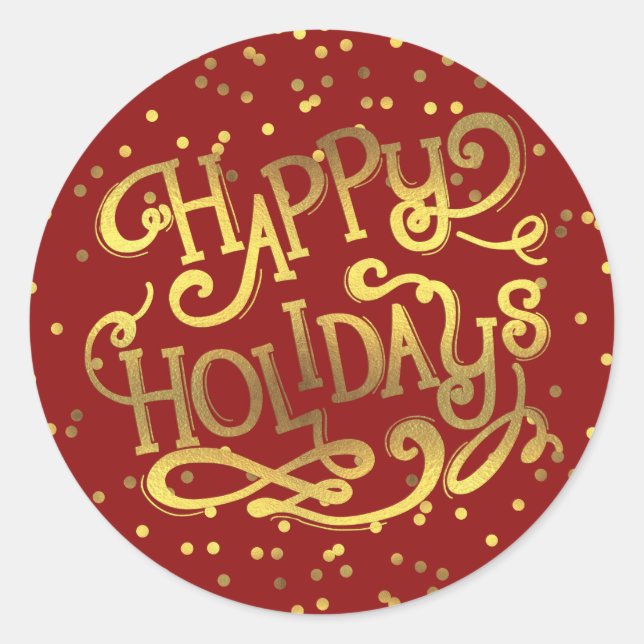 Pegatina Redonda Felices vacaciones Relieve metalizado dorado Confe (Anverso)