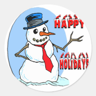 Pegatina Redonda Felices vacaciones Snowman