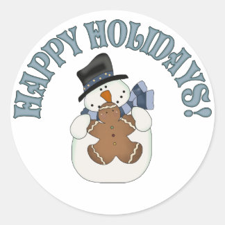Pegatina Redonda Felices vacaciones Snowman