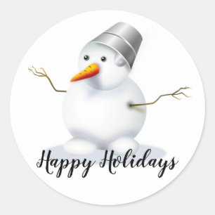 Pegatina Redonda Felices vacaciones Snowman