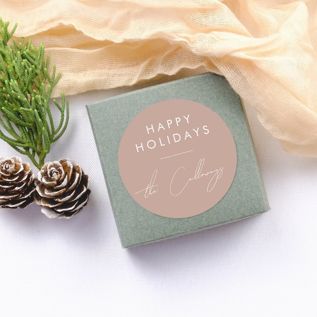 Pegatina Redonda Felices vacaciones y Navidades de nombres de famil (Round Sticker Mock-up)