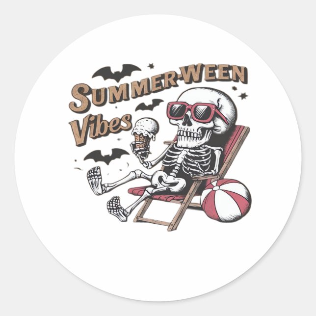 Pegatina Redonda Felices Vibraciones de Sumerween Esqueleto Helado  (Anverso)