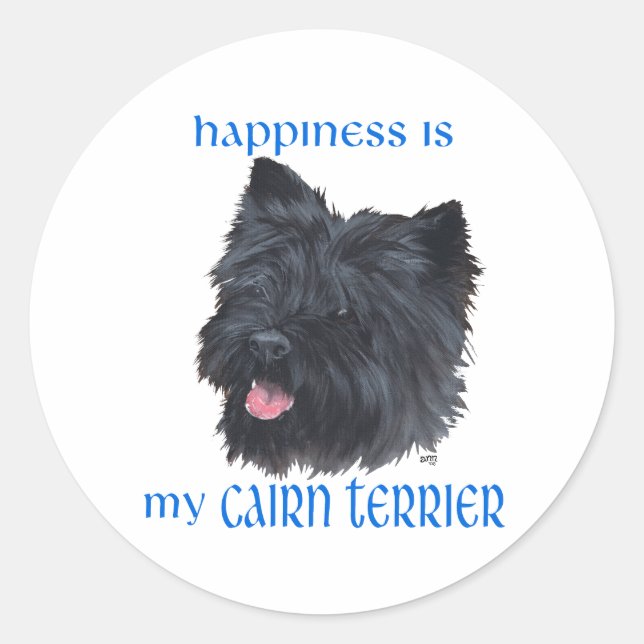 Pegatina Redonda Felicidad Cairn Terrier Negro (Anverso)