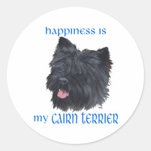 Pegatina Redonda Felicidad Cairn Terrier Negro