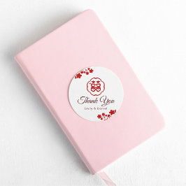 Pegatina Redonda Felicidad doble Boda elegante chino gracias