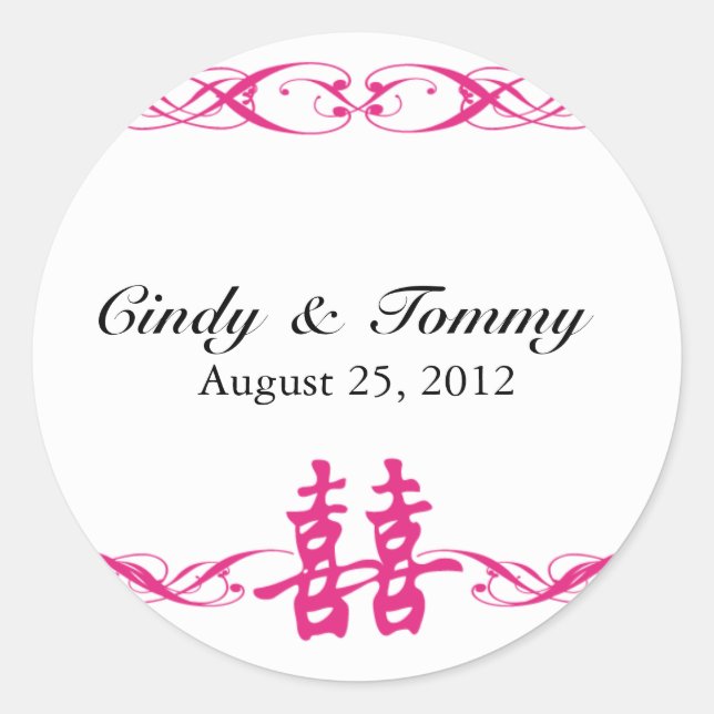 Pegatina Redonda Felicidad doble con rosas fuertes de los pegatinas (Anverso)