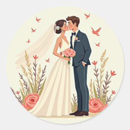 Pegatina Redonda Felicidad Nupcial