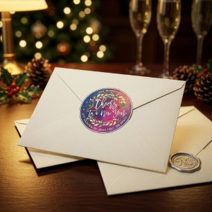 Pegatina Redonda Felicidades al Año Nuevo Feliz Navidad Dirección F