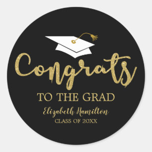 Pegatina Redonda Felicidades Al Graduado Dorado Brillante Chic Grad