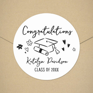 Pegatina Redonda Felicidades Clase de 2026 con Doodle Dibujado a Ma