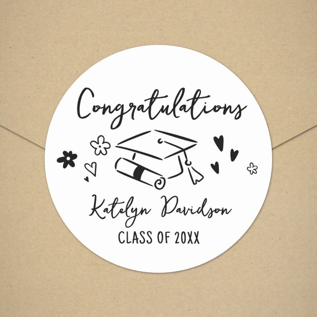 Pegatina Redonda Felicidades Clase de 2026 con Doodle Dibujado a Ma (Subido por el creador)