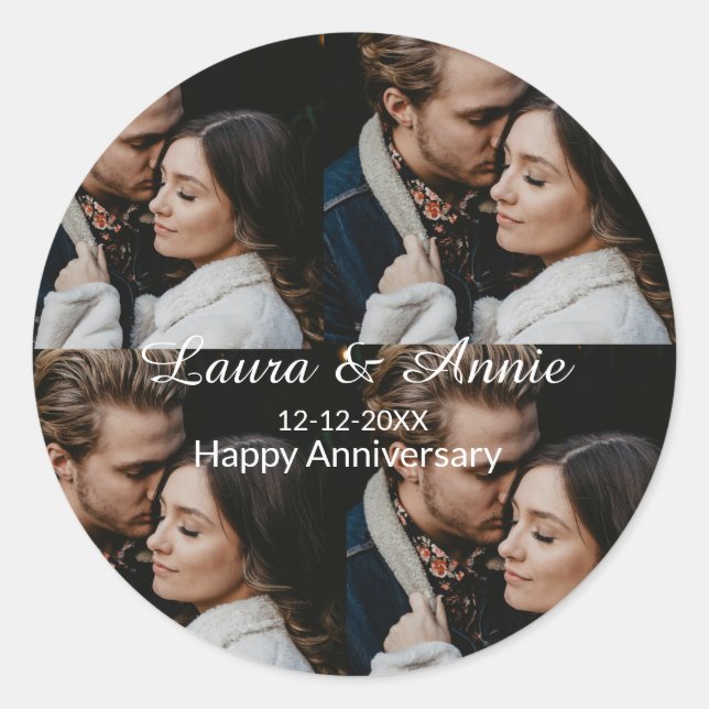 Pegatina Redonda Felicidades en tu aniversario nombre fecha simple  (Anverso)