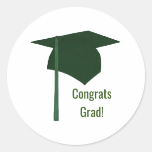 Pegatina Redonda Felicidades Graduado Gorra Verde y Borla Graduació