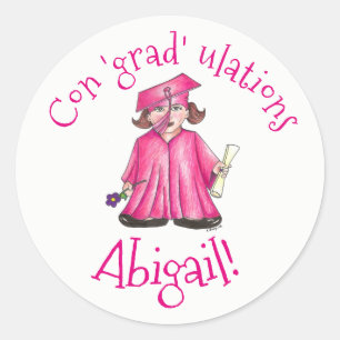 Pegatina Redonda Felicidades Graduado Graduado Cap Gown