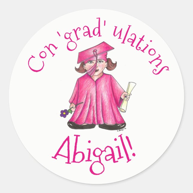 Pegatina Redonda Felicidades Graduado Graduado Cap Gown (Anverso)