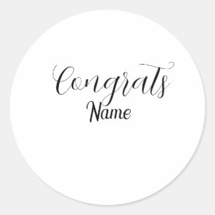 Pegatina Redonda Felicidades graduado nombre simple minimal año cla