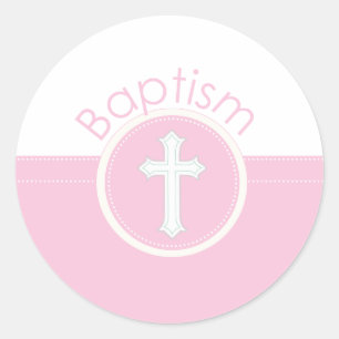 Pegatina Redonda Felicidades por el Bautizo de la Nieta Rosa Niño
