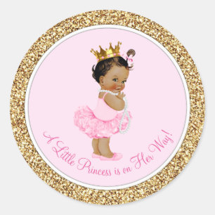 Pegatina Redonda Felicitación de ducha de bebé de princesa bailarin