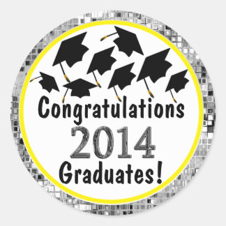 Pegatina Redonda Felicitaciones 2014 Graduation Flying Caps