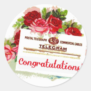 Pegatina Redonda Felicitaciones a la postal antigua de los Rosas de