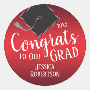 Pegatina Redonda Felicitaciones a nuestra Grad Class of 2020 Red