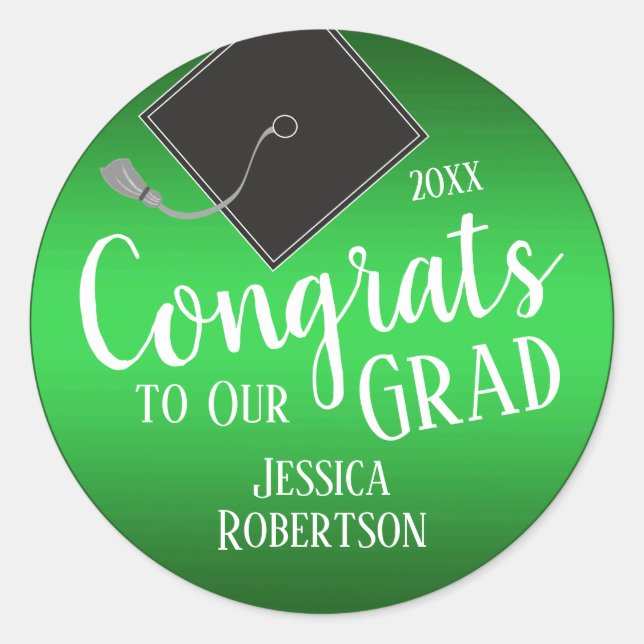 Pegatina Redonda Felicitaciones a nuestra Grad Class of 2021 Green (Anverso)