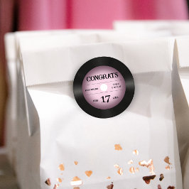 Pegatina Redonda Felicitaciones al Boda del registro de vinilo rosa