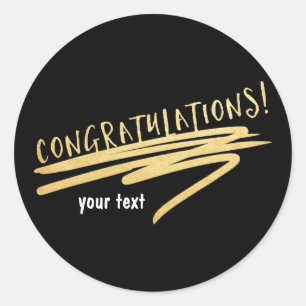 Pegatina Redonda FELICITACIONES Black Gold Custom Chic Sticker