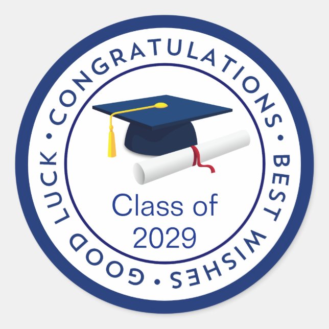 Pegatina Redonda Felicitaciones Clase de Mortero Azul de cualquier  (Anverso)