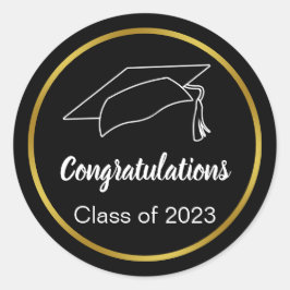 Pegatina Redonda Felicitaciones Clase de Oro Blanco Negro 2023