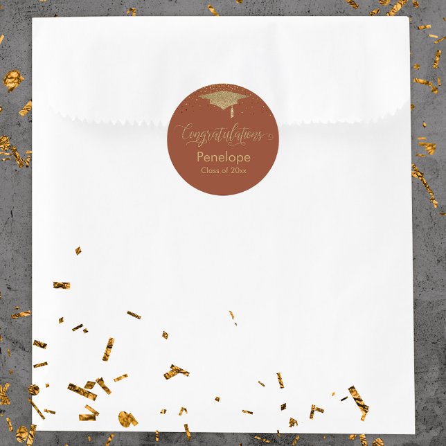 Pegatina Redonda Felicitaciones Confetti Graduation Terracotta (Subido por el creador)