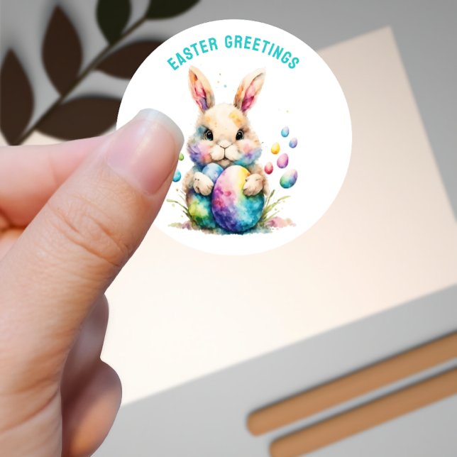 Pegatina Redonda Felicitaciones de Pascua Bunny y sus huevos pintad (Subido por el creador)