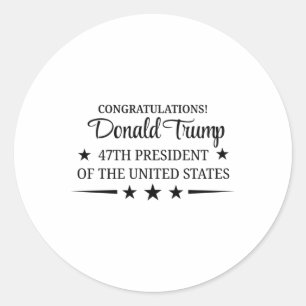 Pegatina Redonda Felicitaciones Donald Trump Black And White 47th