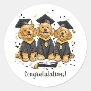 Pegatina Redonda Felicitaciones Graduación Perros Goldendoodle