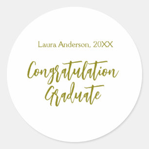 Pegatina Redonda Felicitaciones graduado nombre dorado clase 20XX s