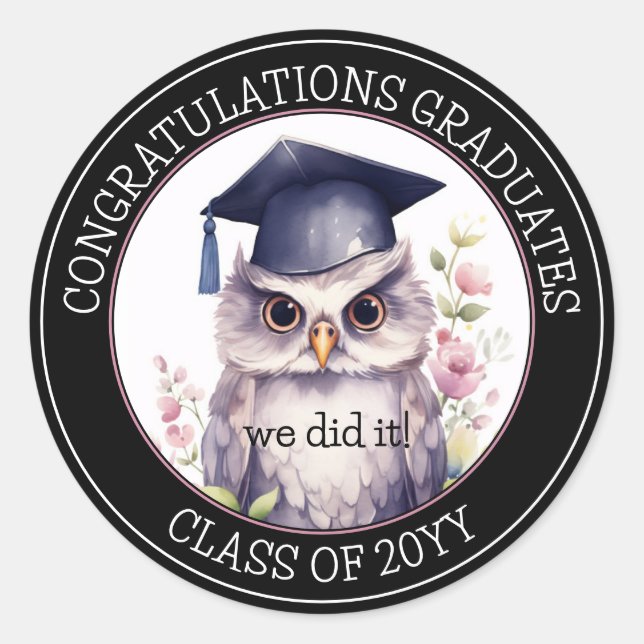 Pegatina Redonda Felicitaciones Graduate Cute Graduation Owl (Anverso)