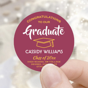 Pegatina Redonda Felicitaciones Graduate Maroon & Gold Graduation