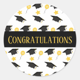 Pegatina Redonda Felicitaciones Patrón Gorra de globos de graduació