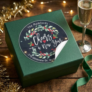 Pegatina Redonda Felicitaciones por Año Nuevo Feliz Navidad Direcci