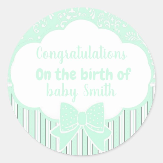 Pegatina Redonda Felicitaciones por el nacimiento de (Anverso)