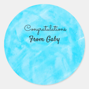 Pegatina Redonda felicitaciones simple acuarela azul pintada a mano